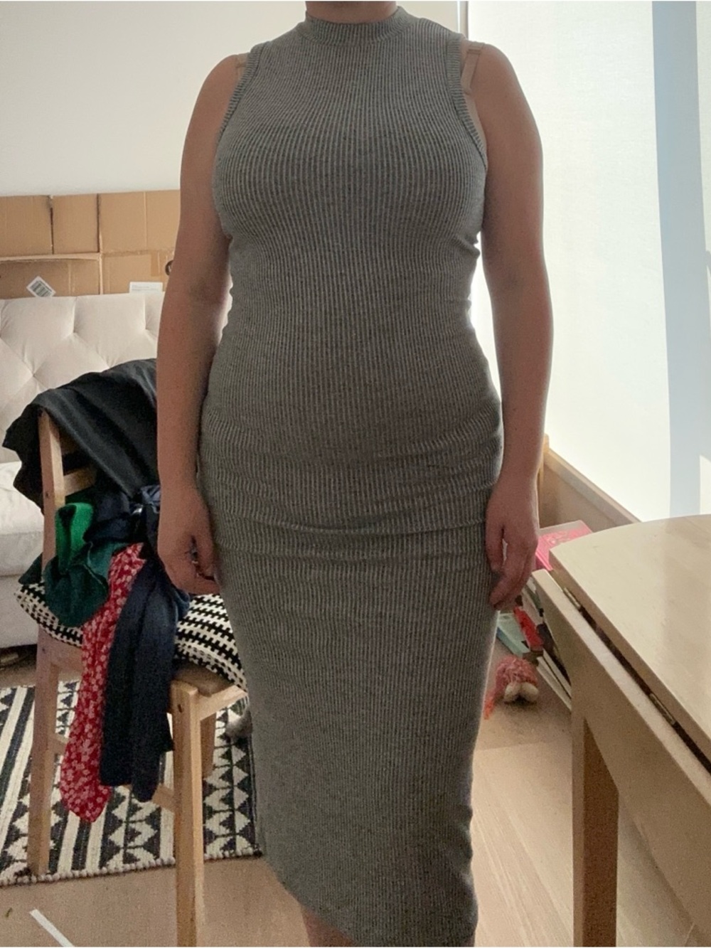 Billabong Sleeveless Ribbed Midi Dress in Gray